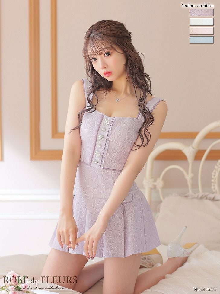 ROBE de FLEURS ローブドフルール ハートボタンキュートネスミニドレス