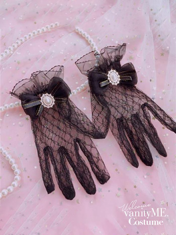 #リボンブローチ付きレースグローブ