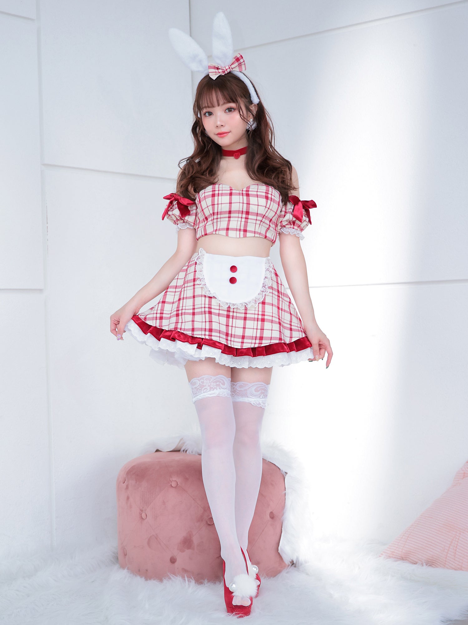【3点セット】THE IDOL BUNNY ザ・アイドル バニー オフショル×スカート [レッド] vcsbn-230480-4