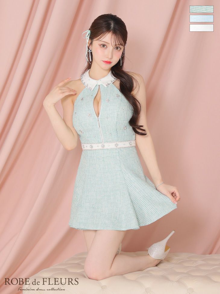 ROBE de FLEURS ローブドフルール ツイード×ビジューセットアップミニ