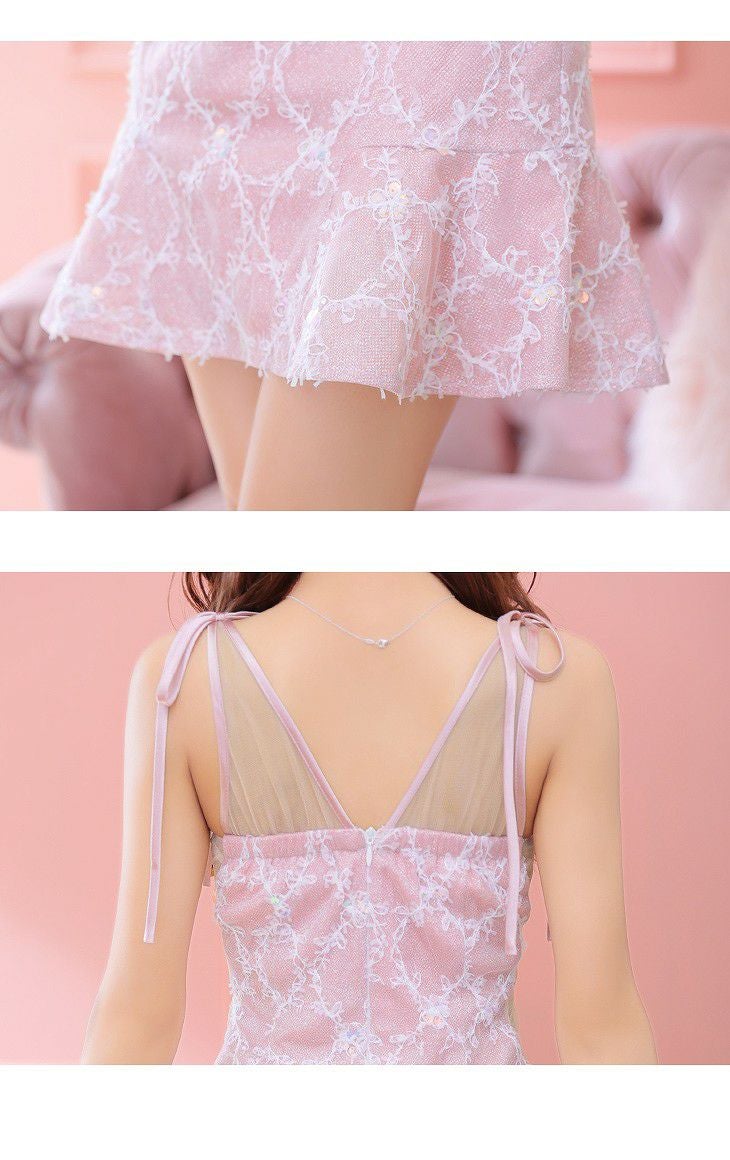 ROBE de FLEURS ローブドフルール グリッター×立体レースフロント
