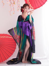 花魁 コスチューム 遊女 花魁 緑 和柄 本格和装 着物 花魁ドレス vcsot-170331-10