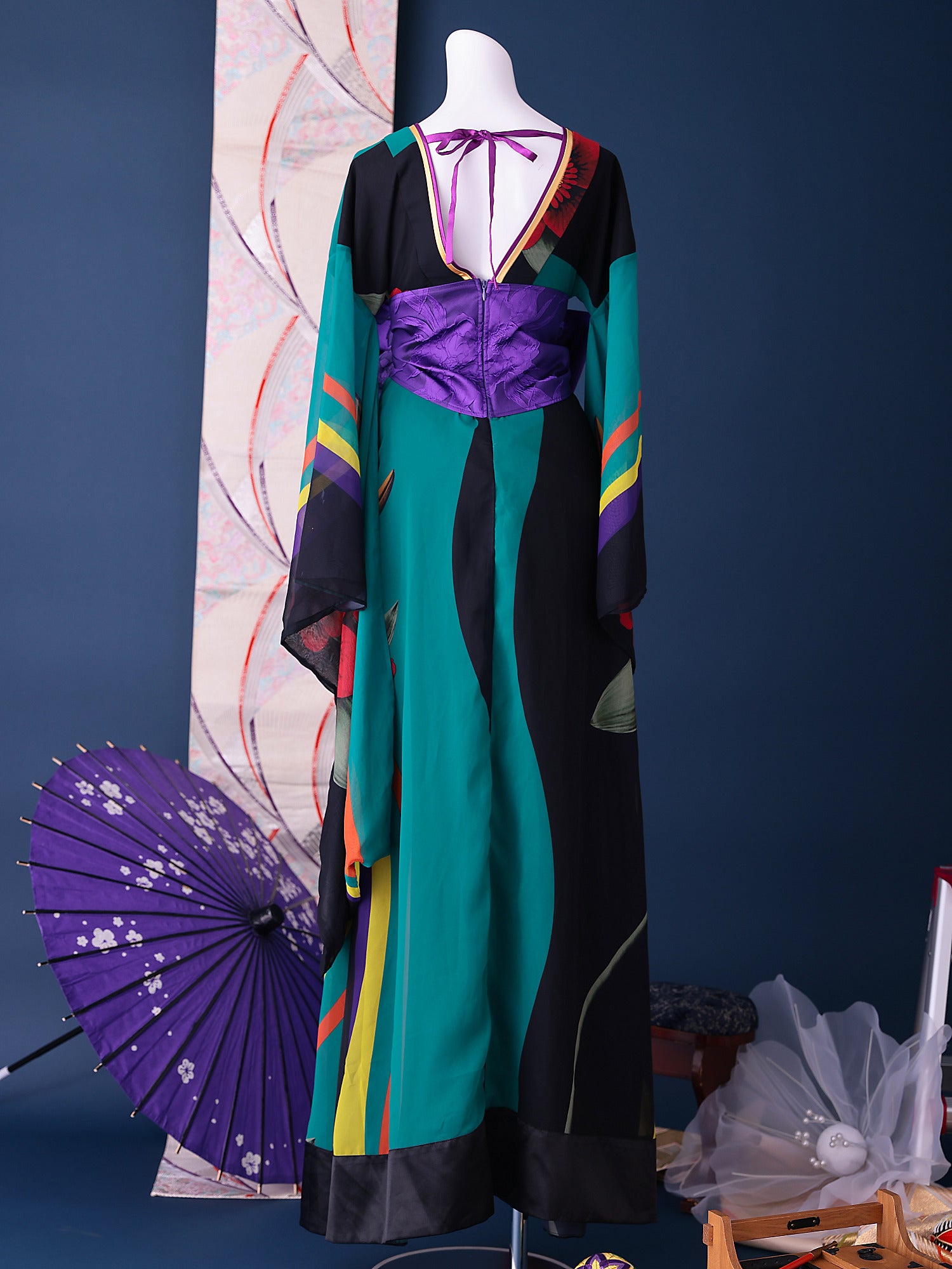 花魁 コスチューム 遊女 花魁 緑 和柄 本格和装 着物 花魁ドレス vcsot-170331-10