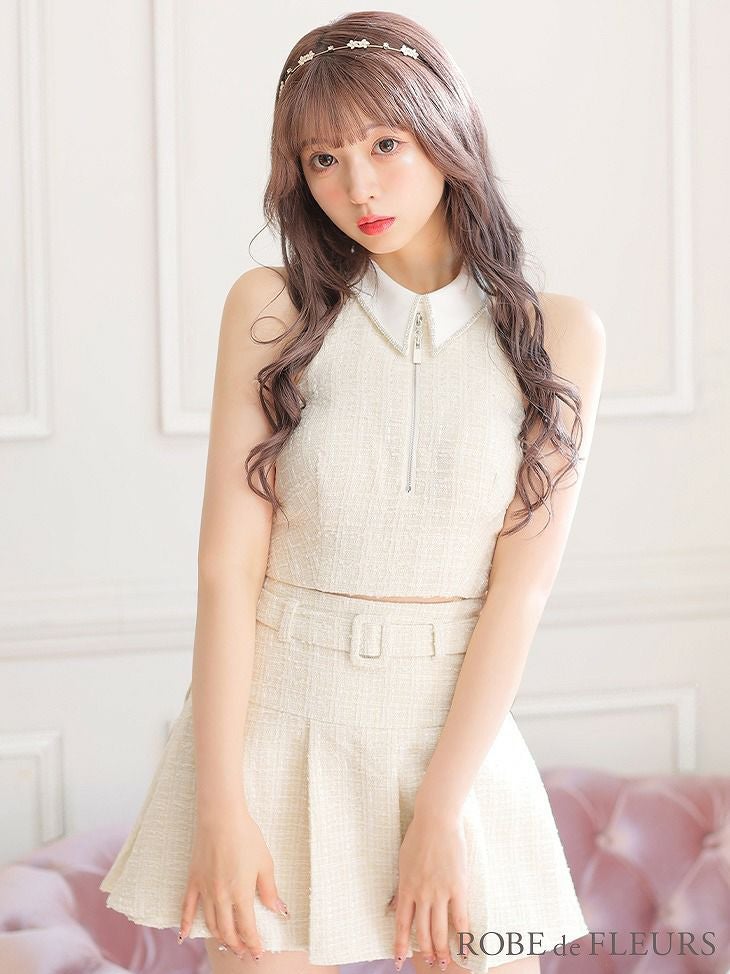ROBE de FLEURS ローブドフルール ピンク 襟付きホルタージッパー