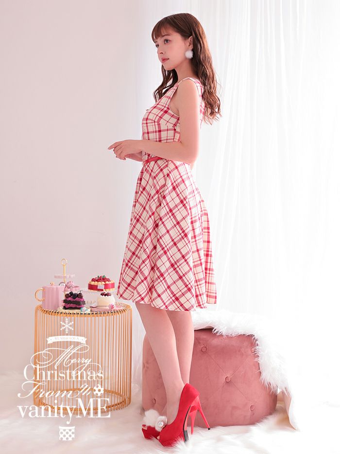 vanityME.onep 赤チェックワンピース ドレス レッド vim-230969-1a