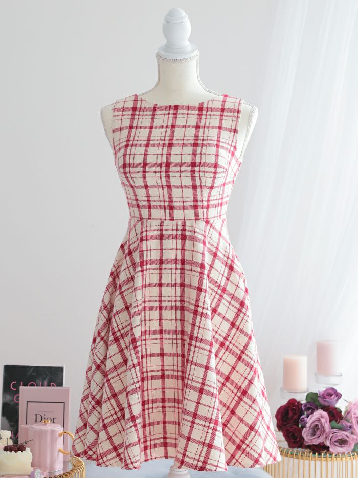 vanityME.onep 赤チェックワンピース ドレス レッド vim-230969-1a