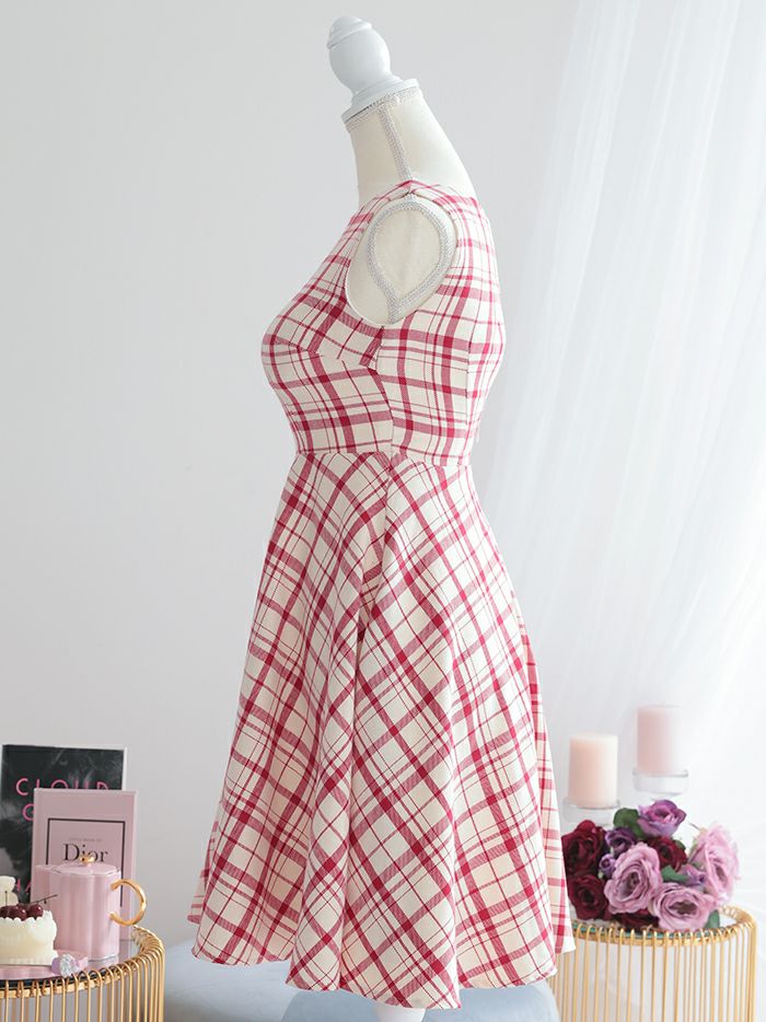 vanityME.onep 赤チェックワンピース ドレス レッド vim-230969-1a