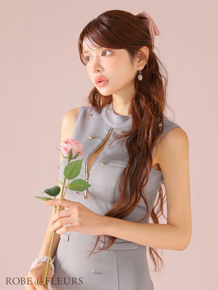 ROBE de FLEURS ローブドフルール ハートボタンキュートネスミニドレス fm2979-c