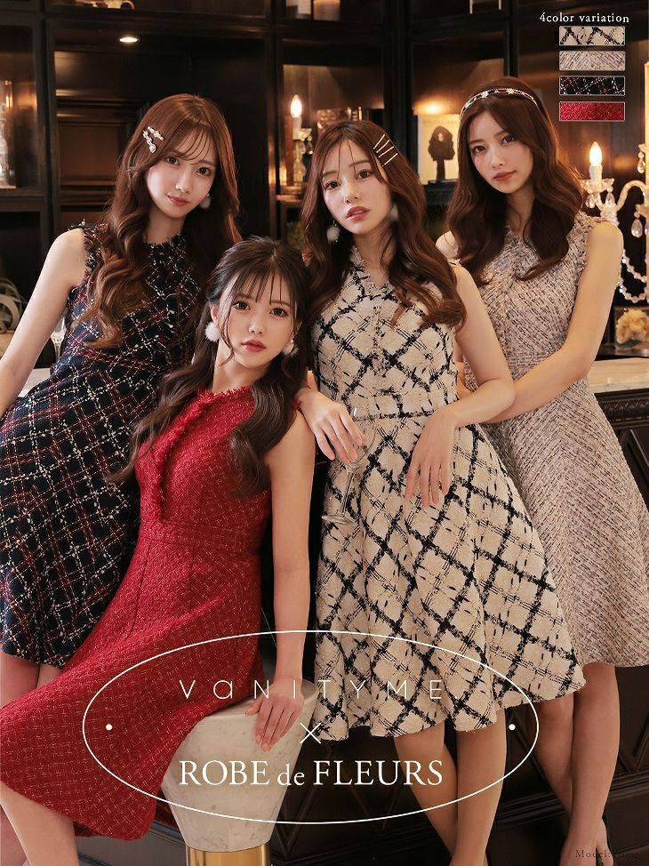 vanityME. × ROBE de FLEURS コラボ ドレス ネイビー Romantic Holiday Dress [あすかちゃん着用] de2546a-5-as