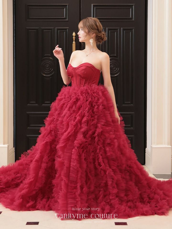 vanityME.couture. バニティミークチュール ベアトップ ボリュームフリル プリンセス 姫 ロングドレス バースデードレス レッド vctr-la-2397-2