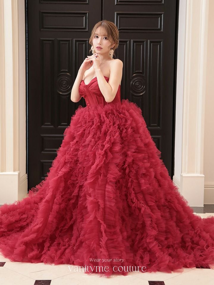 vanityME.couture. バニティミークチュール ベアトップ ボリュームフリル プリンセス 姫 ロングドレス バースデードレス レッド vctr-la-2397-2