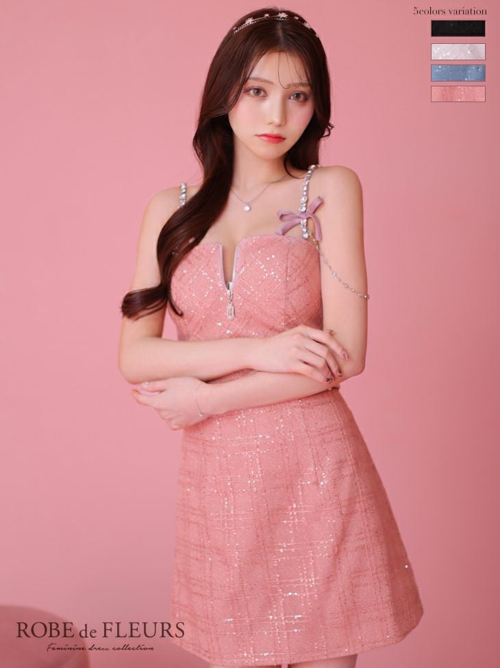 ROBE de FLEURS スパンコールレースセットアップキャミキャバドレス ROBE de FLEURS ローブドフルール スパンコール×刺繍レース