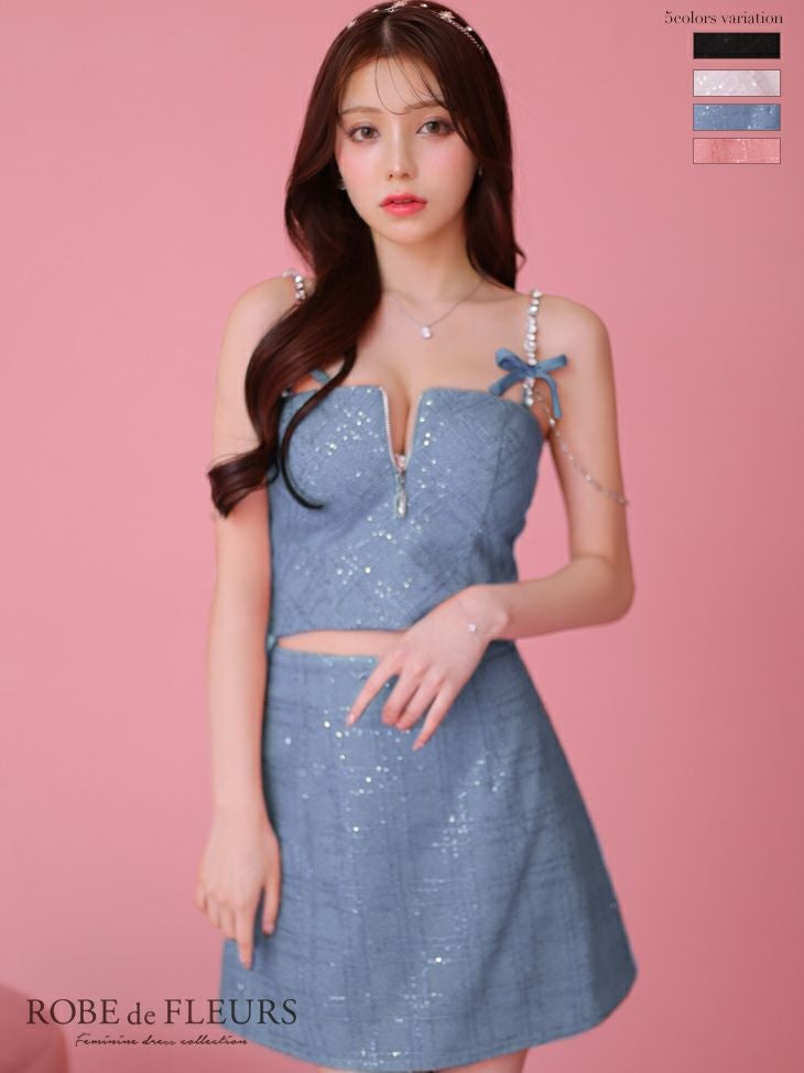 ROBE de FLEURS スパンコールレースセットアップキャミキャバドレス ROBE de FLEURS ローブドフルール スパンコール×刺繍レース
