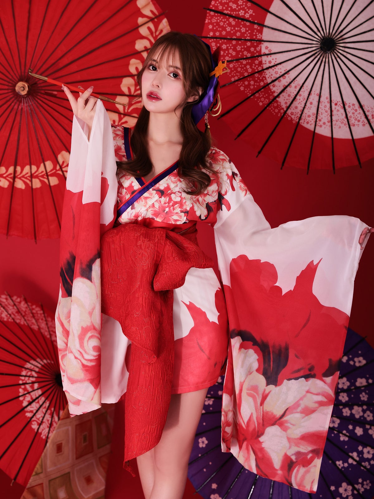 花魁 ミニ 純白花魁 白無垢のような白 コスチューム 和柄 本格和装 着物 花魁ドレス vcsot-231015-2