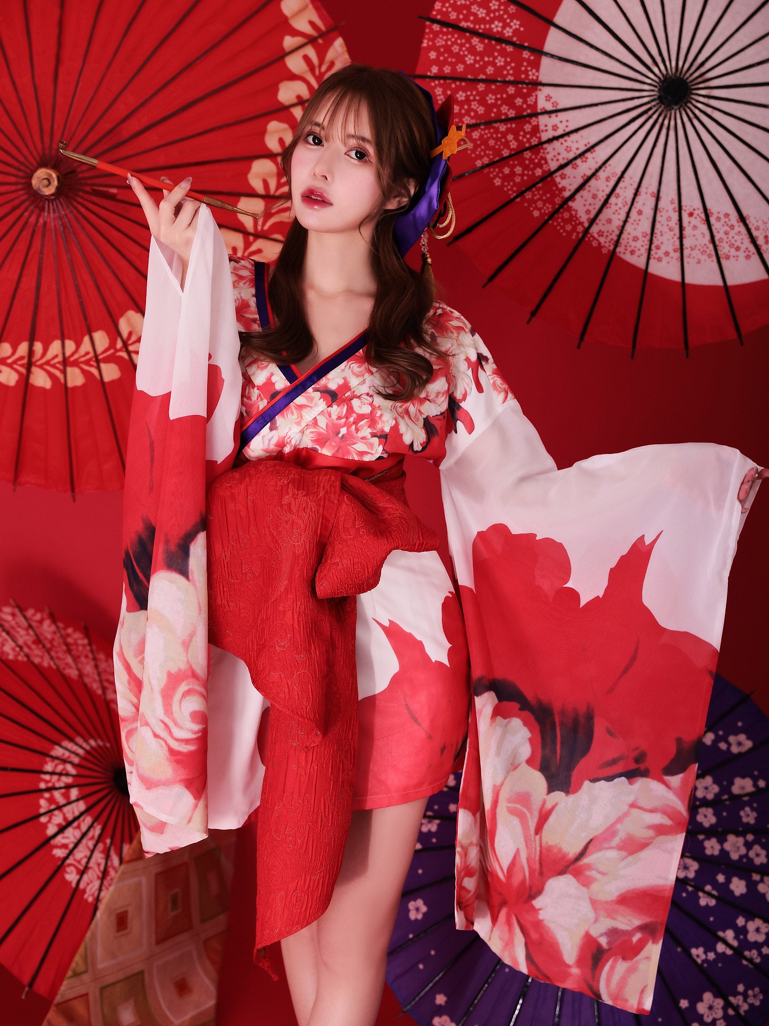 花魁 ミニ 純白花魁 白無垢のような白 コスチューム 和柄 本格和装 着物 花魁ドレス vcsot-231015-2