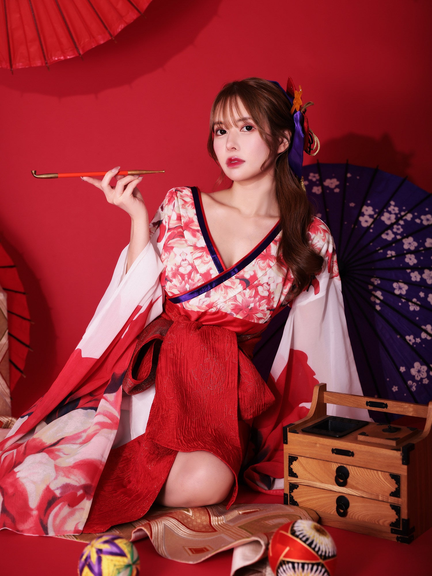 花魁 ミニ 純白花魁 白無垢のような白 コスチューム 和柄 本格和装 着物 花魁ドレス vcsot-231015-2