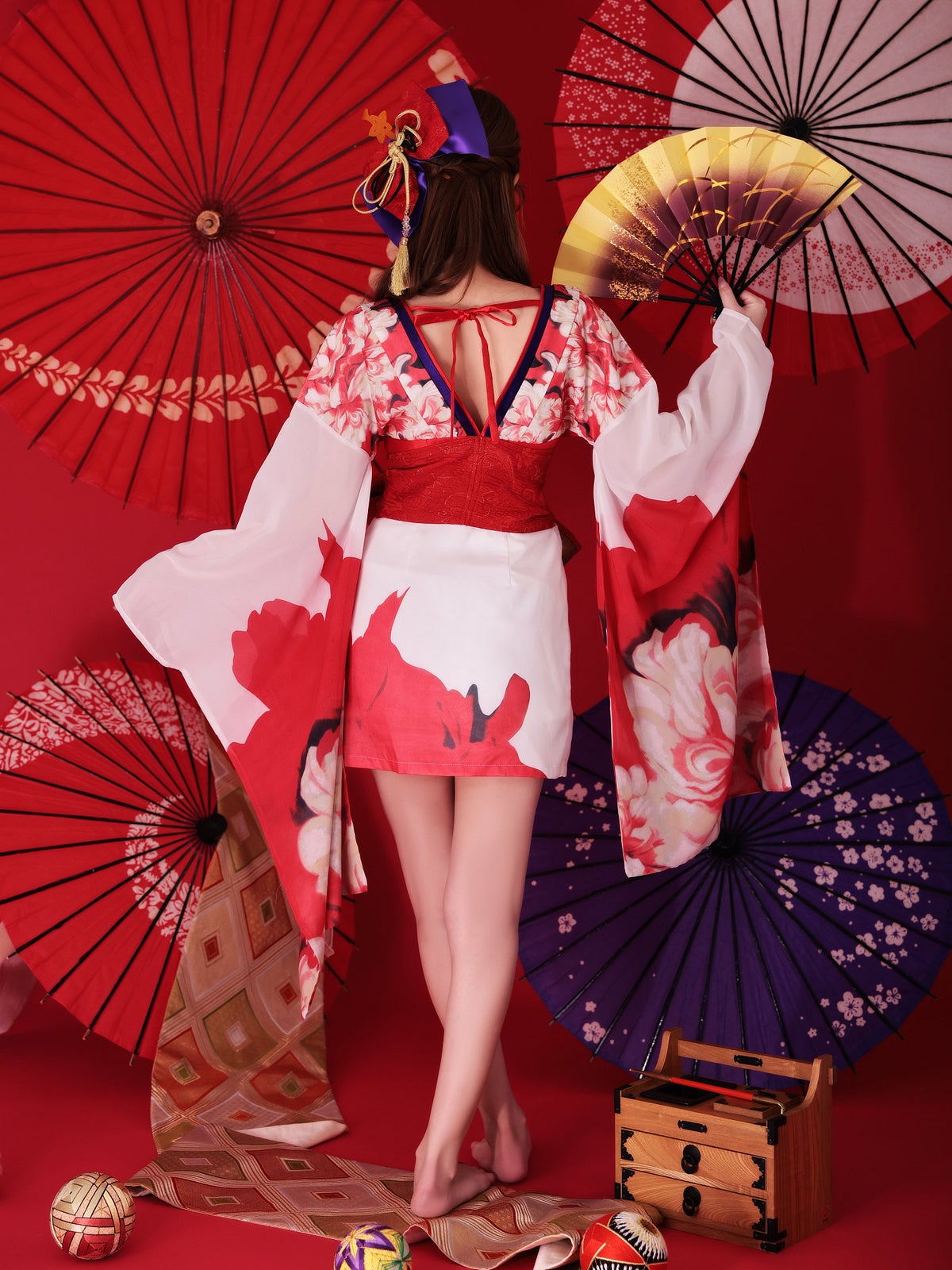 花魁 ミニ 純白花魁 白無垢のような白 コスチューム 和柄 本格和装 着物 花魁ドレス vcsot-231015-2
