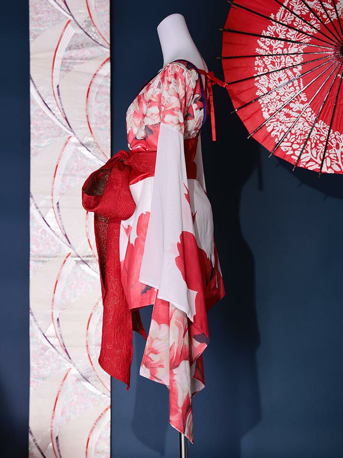 2点セット】花魁 ミニ 純白花魁 花柄シフォン 花魁コスチューム 和柄