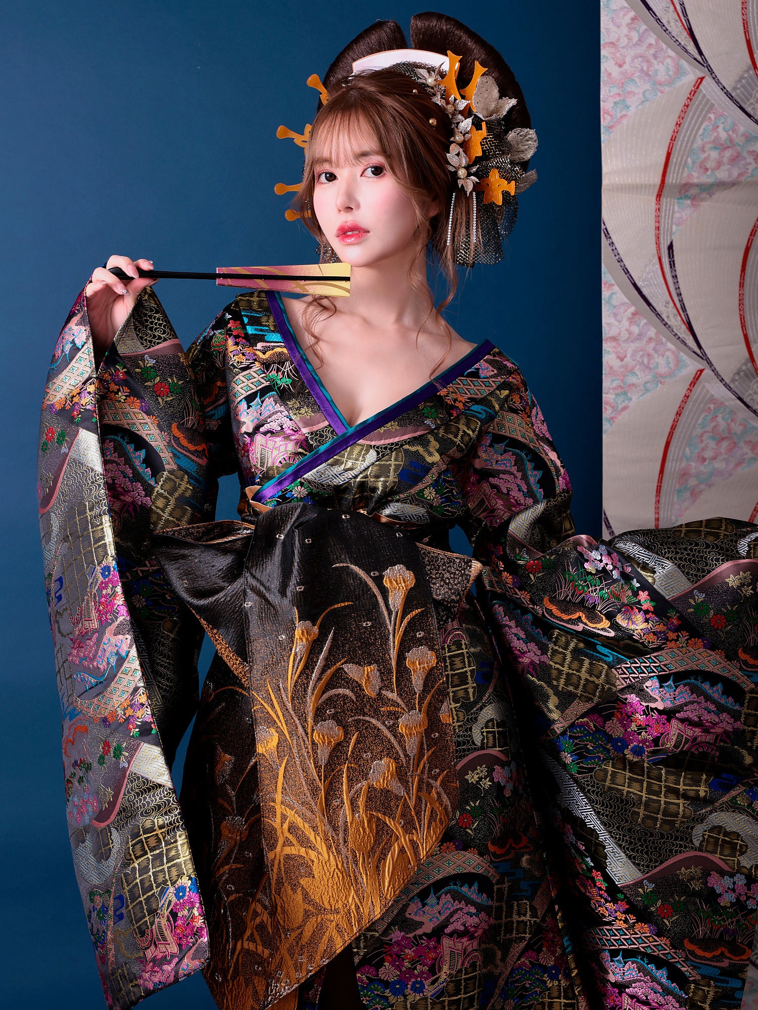 花魁 大奥 花魁コスチューム 黒 和柄 本格和装 着物 花魁ドレス vcsot-230175