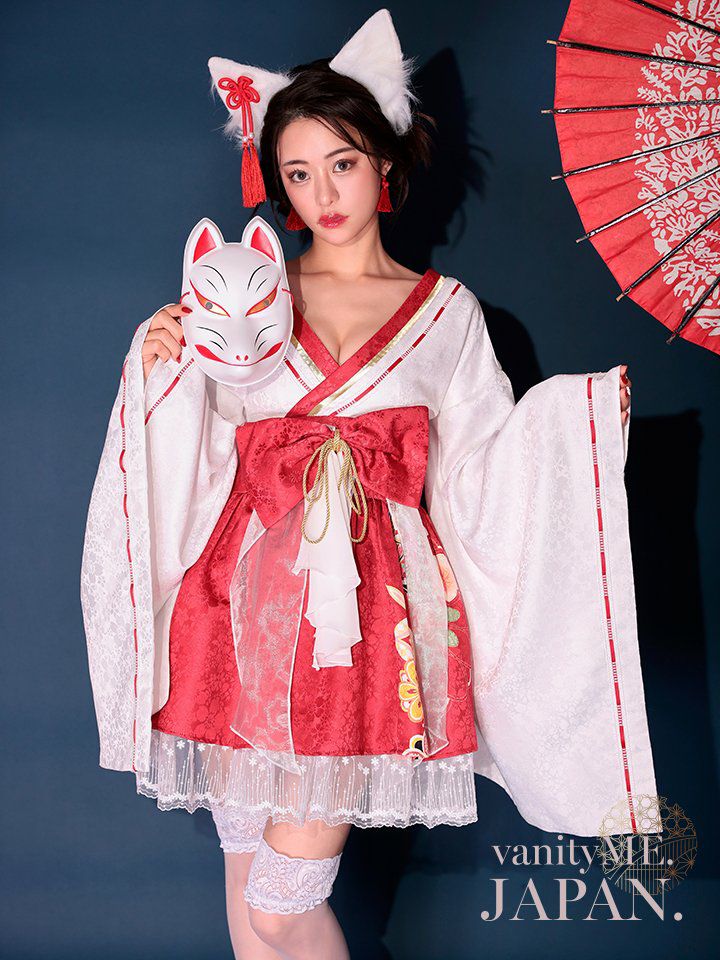 【2点セット】狐巫女 ミニ丈 赤 vcsot-231017-1