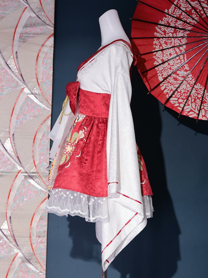 2点セット】狐巫女 ミニ丈 白×赤 vcsot-231017-1-ac | コスプレ