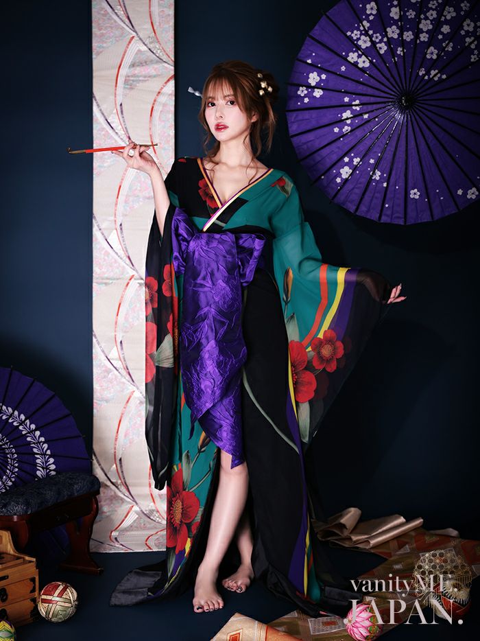 花魁 コスチューム 遊女 花魁 緑 和柄 本格和装 着物 花魁ドレス vcsot