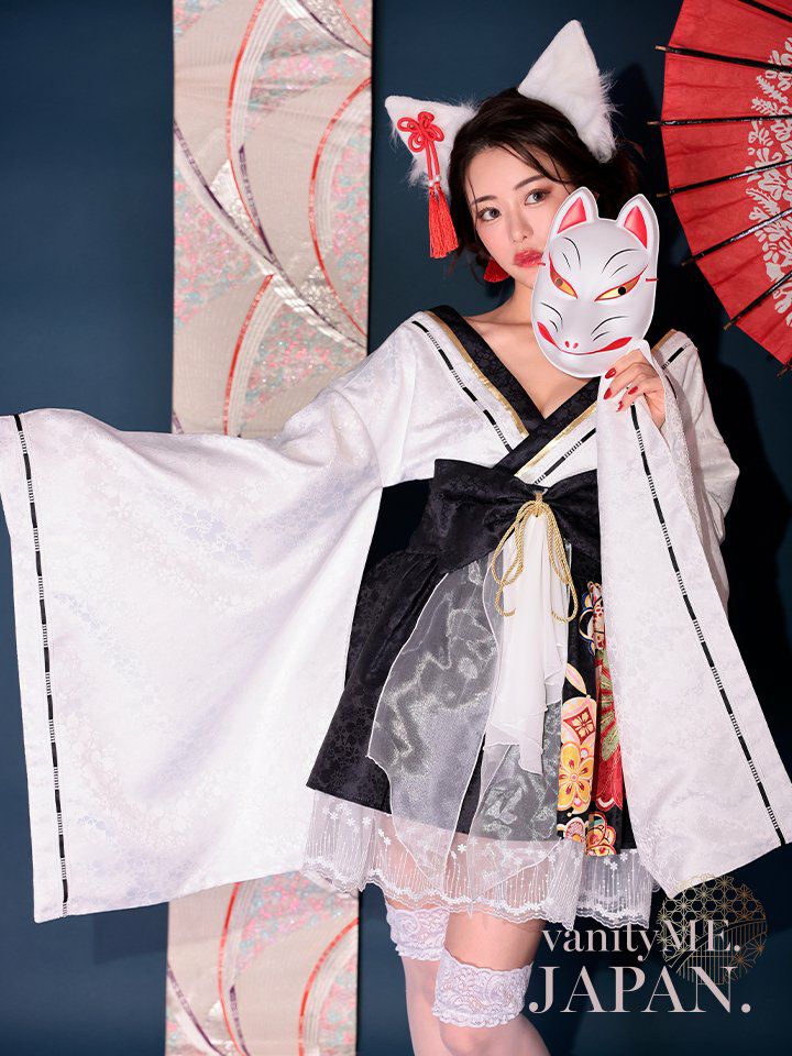 2点セット】狐巫女 ミニ丈 白×黒 vcsot-231017-2