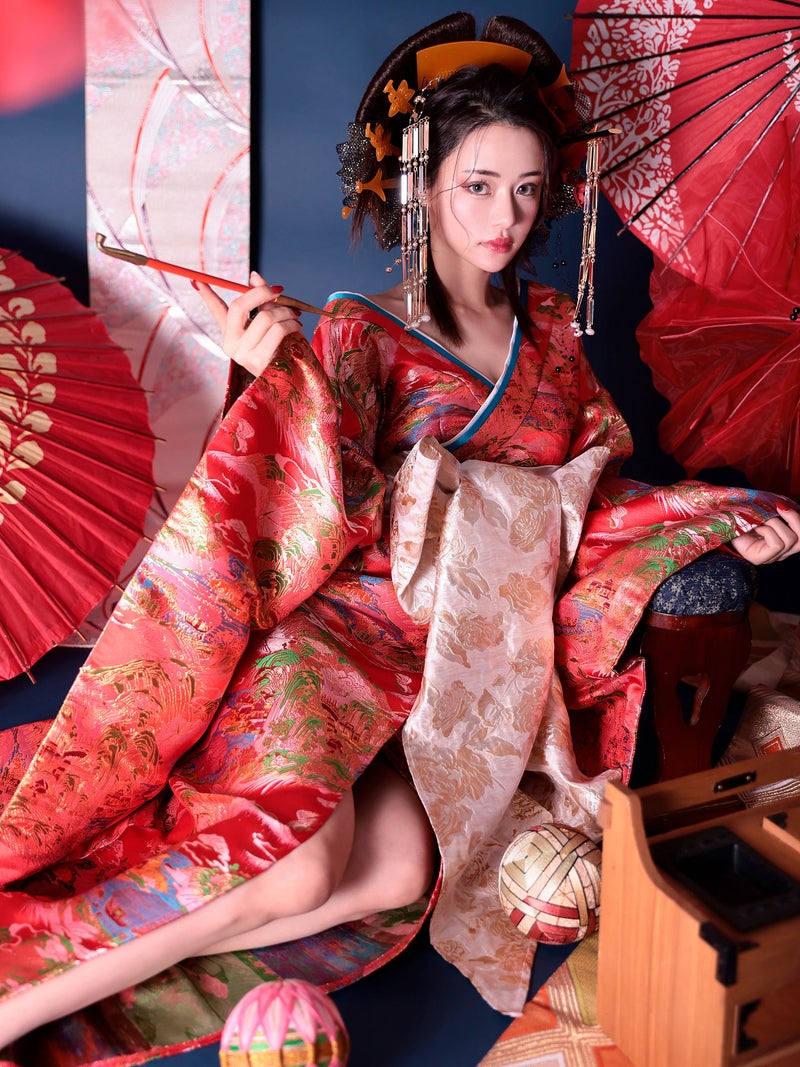 花魁 大奥 花魁コスチューム 赤 和柄 本格和装 着物 花魁ドレス vcsot-231019