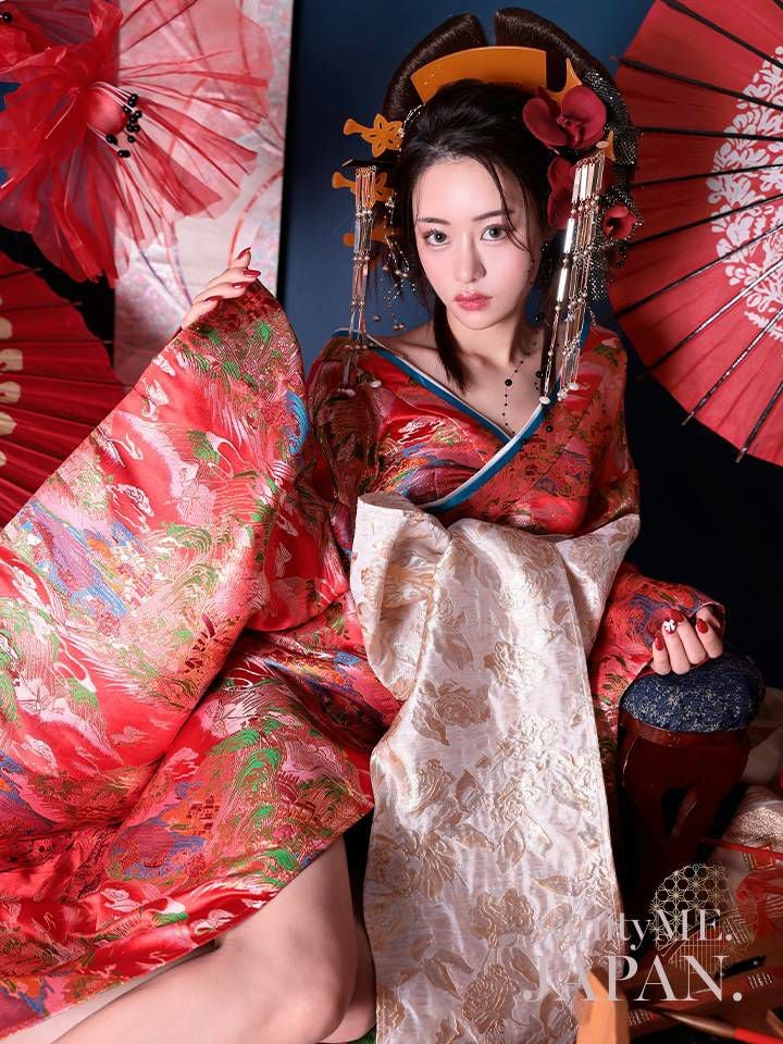 2点セット】花魁 大奥 花魁コスチューム 赤 和柄 本格和装 着物 花魁