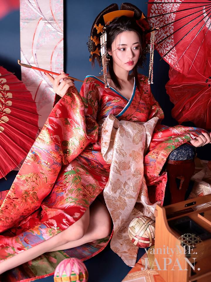 2点セット】花魁 大奥 花魁コスチューム 赤 和柄 本格和装 着物 花魁
