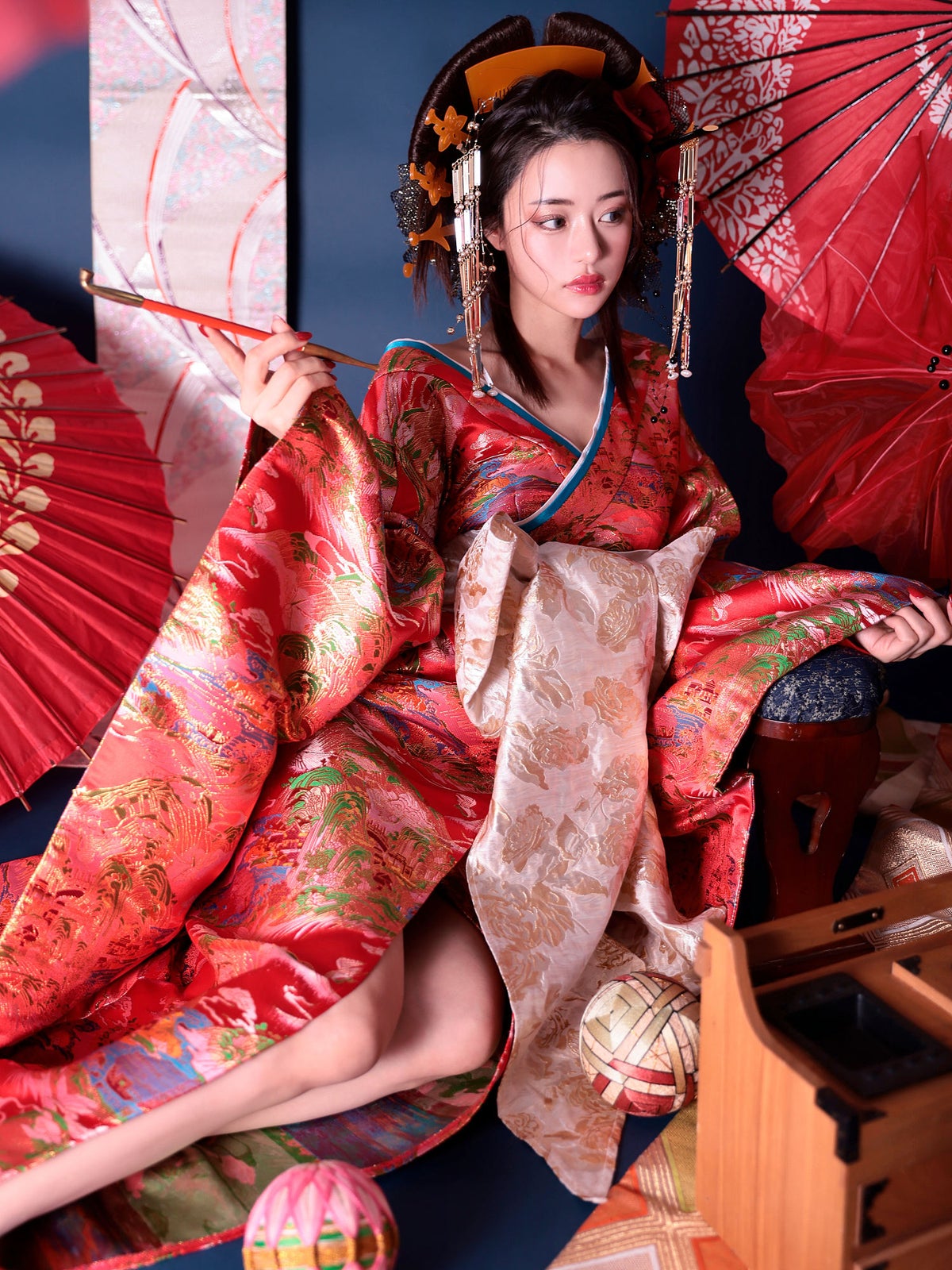 花魁 大奥 花魁コスチューム 赤 和柄 本格和装 着物 花魁ドレス vcsot-231019