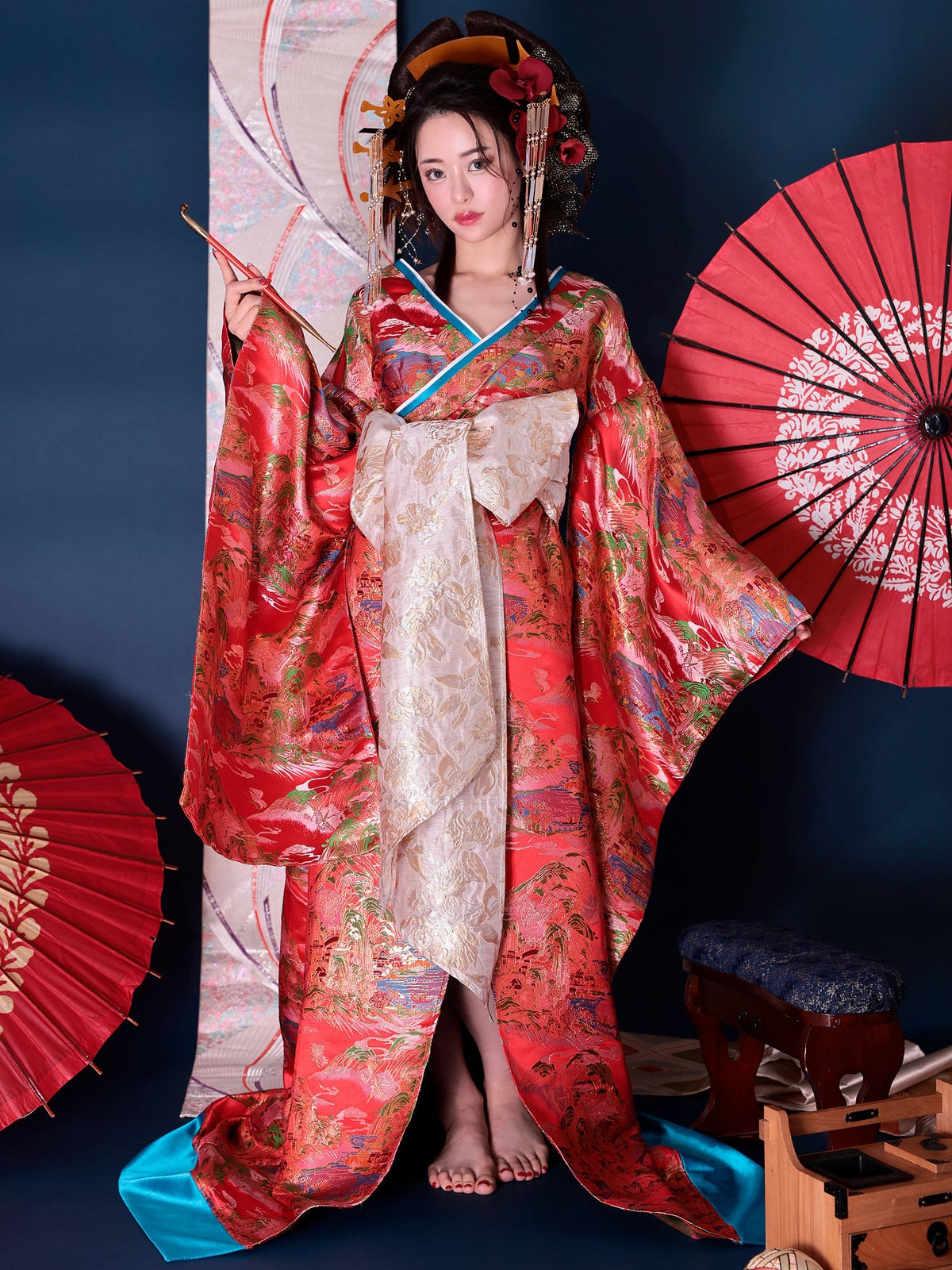 花魁 大奥 花魁コスチューム 赤 和柄 本格和装 着物 花魁ドレス vcsot-231019