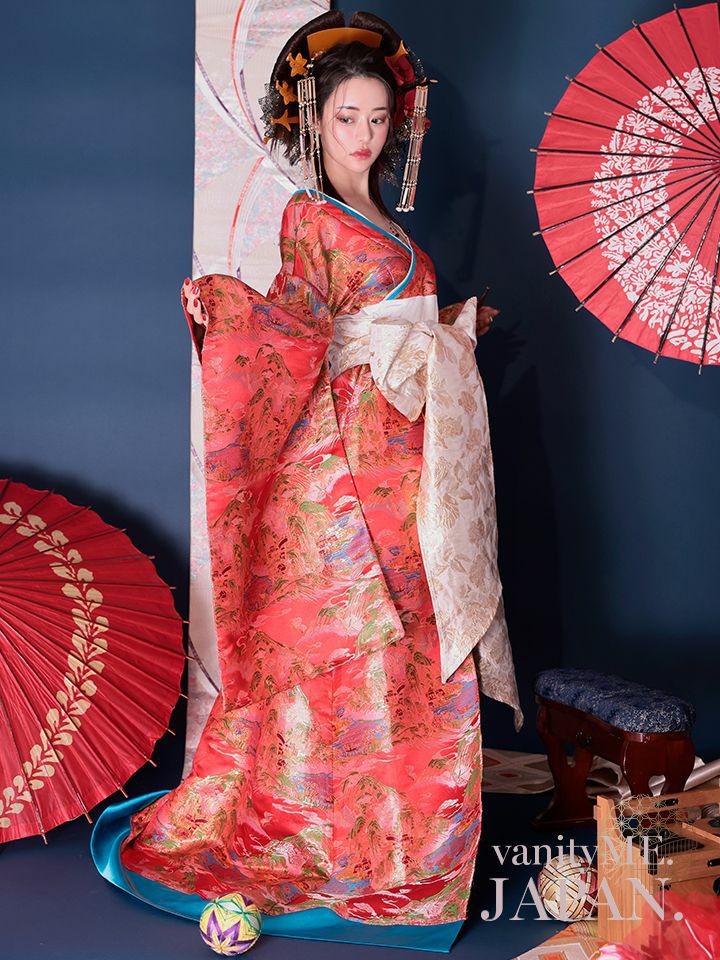 花魁 大奥 花魁コスチューム 赤 和柄 本格和装 着物 花魁ドレス vcsot-231019