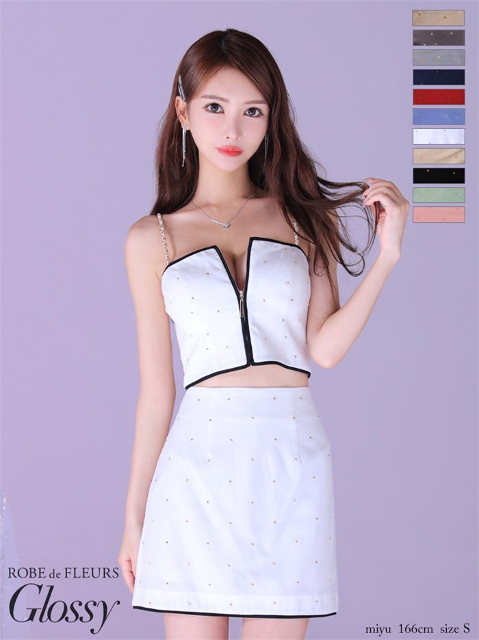 Glossy ローブドフルールグロッシー スタッズ×キルティングセットアップキャミドレス gl2896-c