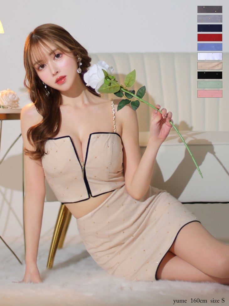 Glossy ローブドフルールグロッシー スタッズ×キルティングセットアップキャミドレス gl2896-c