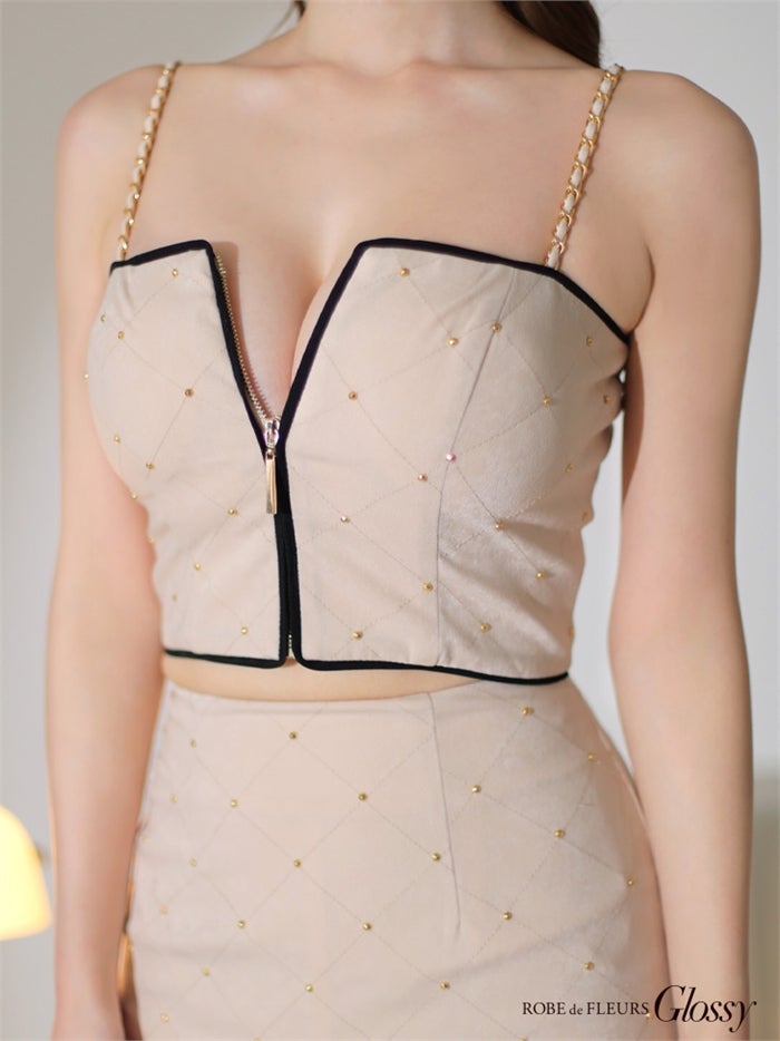 Glossy ローブドフルールグロッシー スタッズ×キルティングセットアップキャミドレス gl2896-c