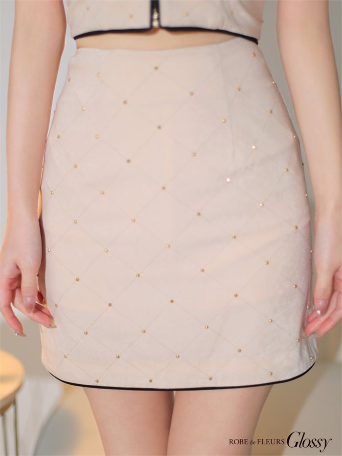 Glossy ローブドフルールグロッシー スタッズ×キルティングセットアップキャミドレス gl2896-c