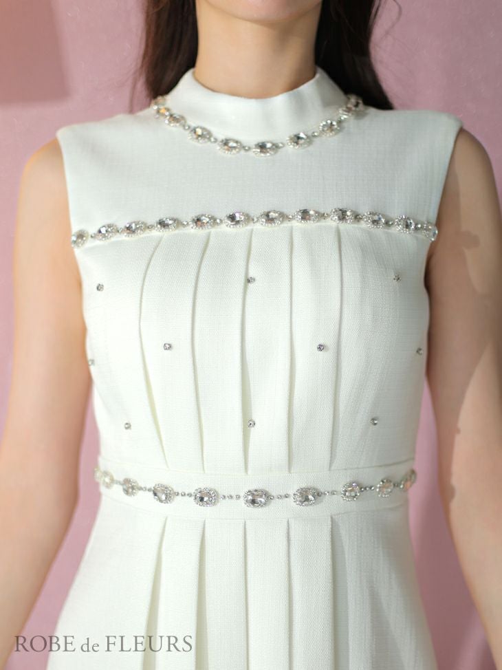 ROBE de FLEURS ローブドフルール スプリングツイード×ビジューフレアミニドレス fm3322-c