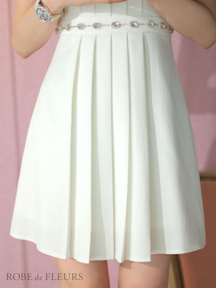 ROBE de FLEURS ローブドフルール スプリングツイード×ビジューフレアミニドレス fm3322-c