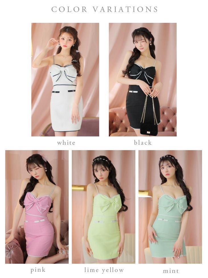 ROBE de FLEURS ビッグリボンミニキャバドレス ROBE de FLEURS ローブドフルール ピンク ビッグリボンバイカラー
