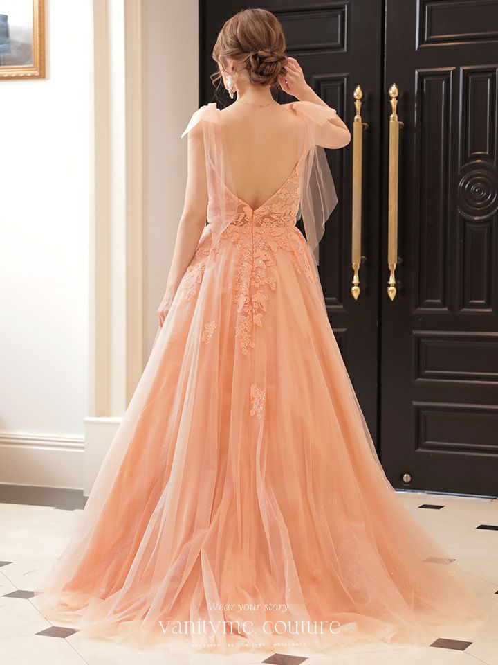 vanityME.couture.バニティミークチュール バースデードレス ダブルリボンショルダー バタフライモチーフ 刺繍ラメ ロングドレス ピンク vctr-la-2398-1