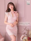 【ROBE de FLEURS SALE】ローブドフルール ピンク ラメリボン×レースグレンチェックキャバドレス fm2169-1-s24