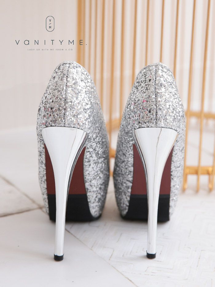 vanityME.オリジナル グリッターラメ オープントゥ パンプス ブラック