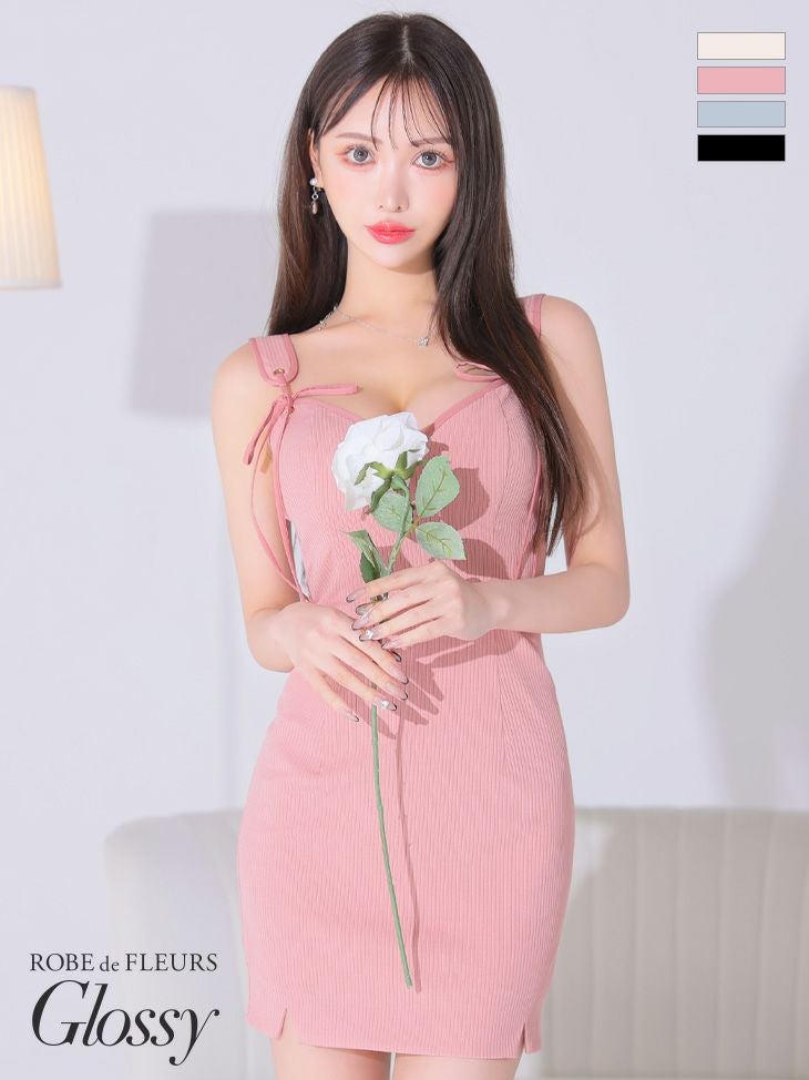 Glossy ローブドフルールグロッシー ダブルポイントリボンシンプルタイトミニキャバドレス gl3520-c