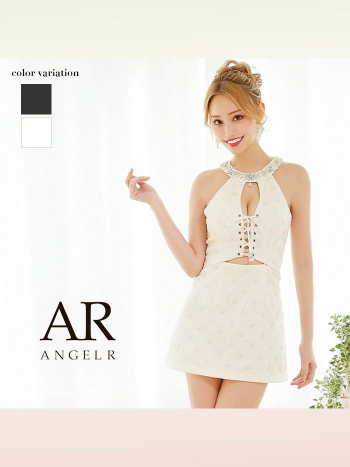 AngelR エンジェルアール デコルテビジューチャームクロスファブリックフレアマイクロミニドレス ホワイト ar24316-2