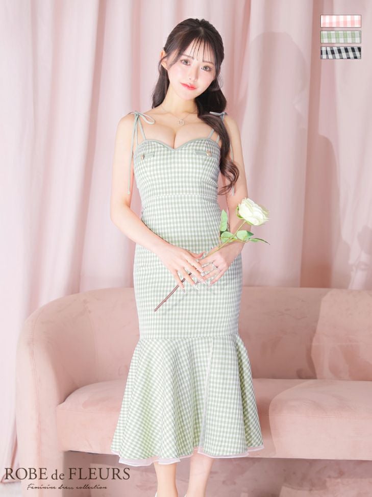 ROBE de FLEURS ローブドフルール ピンク ショルダーリボンギンガム