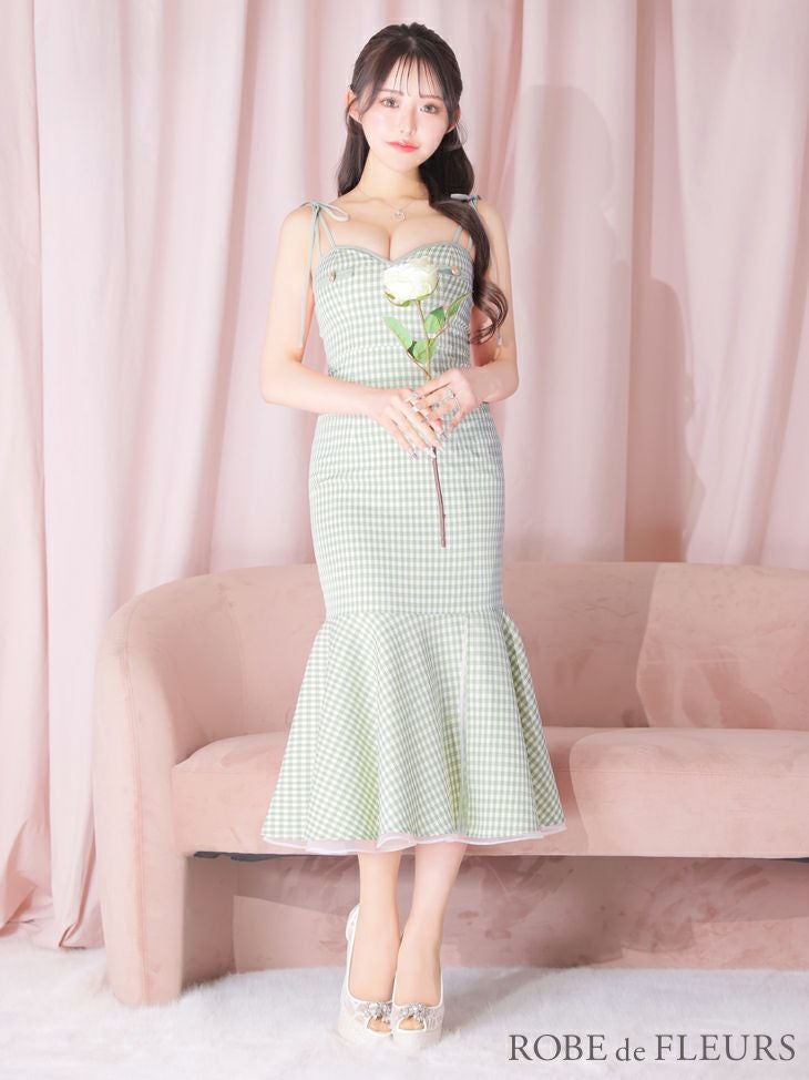 ROBE de FLEURS ローブドフルール ピンク ショルダーリボンギンガム