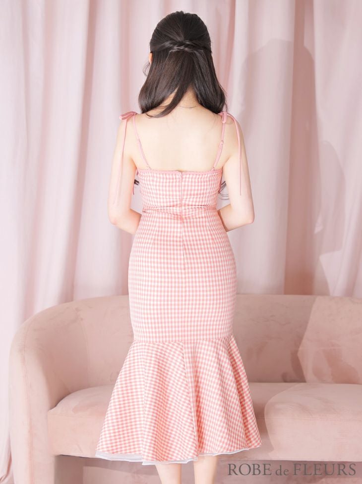 ROBE de FLEURS ローブドフルール ピンク ショルダーリボンギンガム