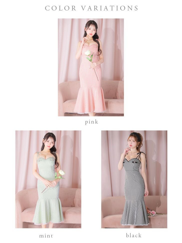 ROBE de FLEURS ローブドフルール ピンク ショルダーリボンギンガム