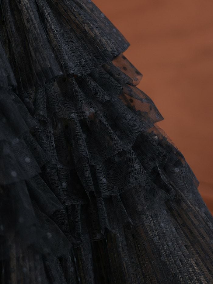 【2点セット】vanityME.couture. バニティミークチュール ドットチュール クロスホルターネック コサージュ付き プリンセス 姫 ロングドレス バースデードレス ブラック vctr-l-a1335